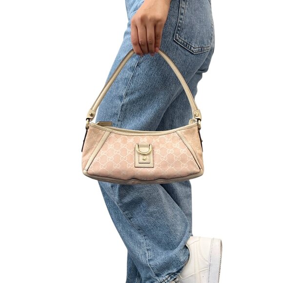 GUCCI Vintage GG Monogram Logo Abbey Shoulder Bag Pochette Pink Canvas [105938] - Picture 4 of 13
